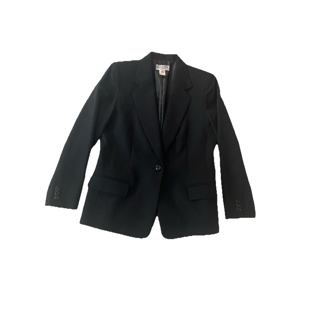 VTG Pendleton Blazer Womens 10P Black Wool Button Sport Coat Jacket USA 90s